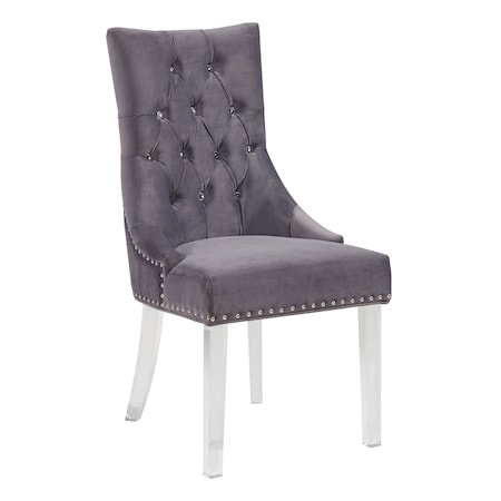 Armen Living Gobi Modern and Contemporary Tufted Dining Chair in Gray Velvet with Acrylic Legs LCGOCHGRAY